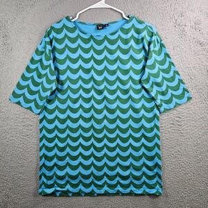Marimekko Uniqlo Tee Top Women Small Short Sleeve Stretch Green Blue‎